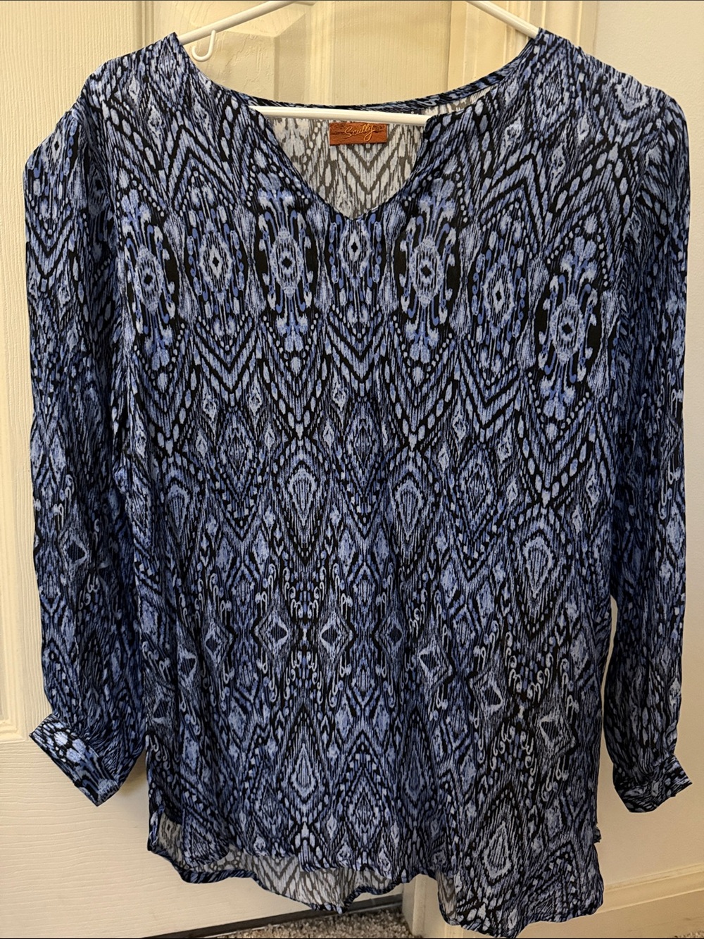 Scully Blue Patterned Long-Sleeve Blouse